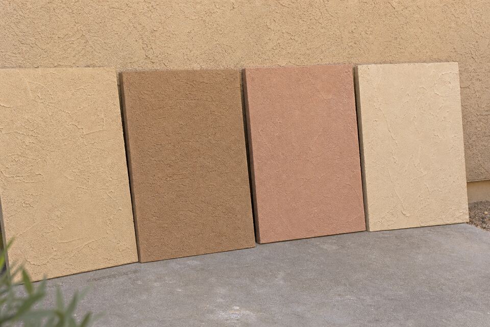 Hand-troweled stucco texture samples in several Santa Fe earth tones